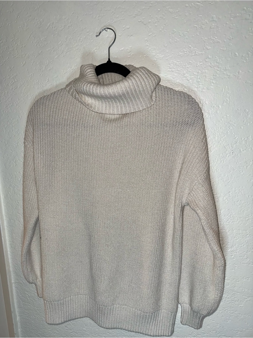 White and gold sparkle Turtleneck Knit Sweater - Women's Cozy Ribbed Pullover